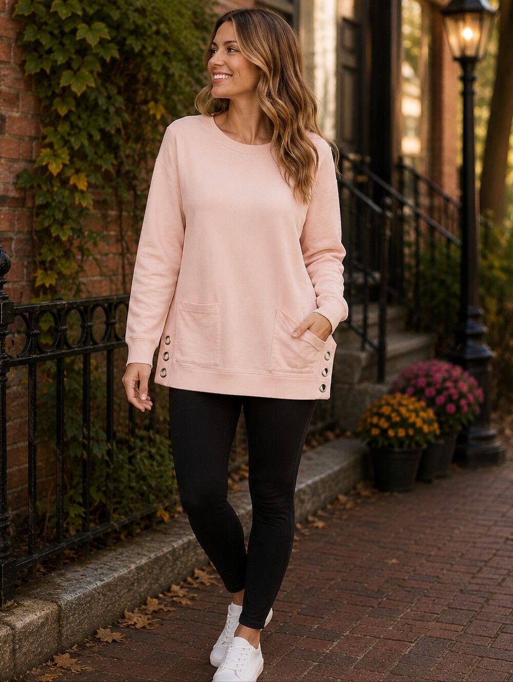 NorthStyle Women's Small Blush Pink‎ Grommet Tunic Sweatshirt Pocket Pullover